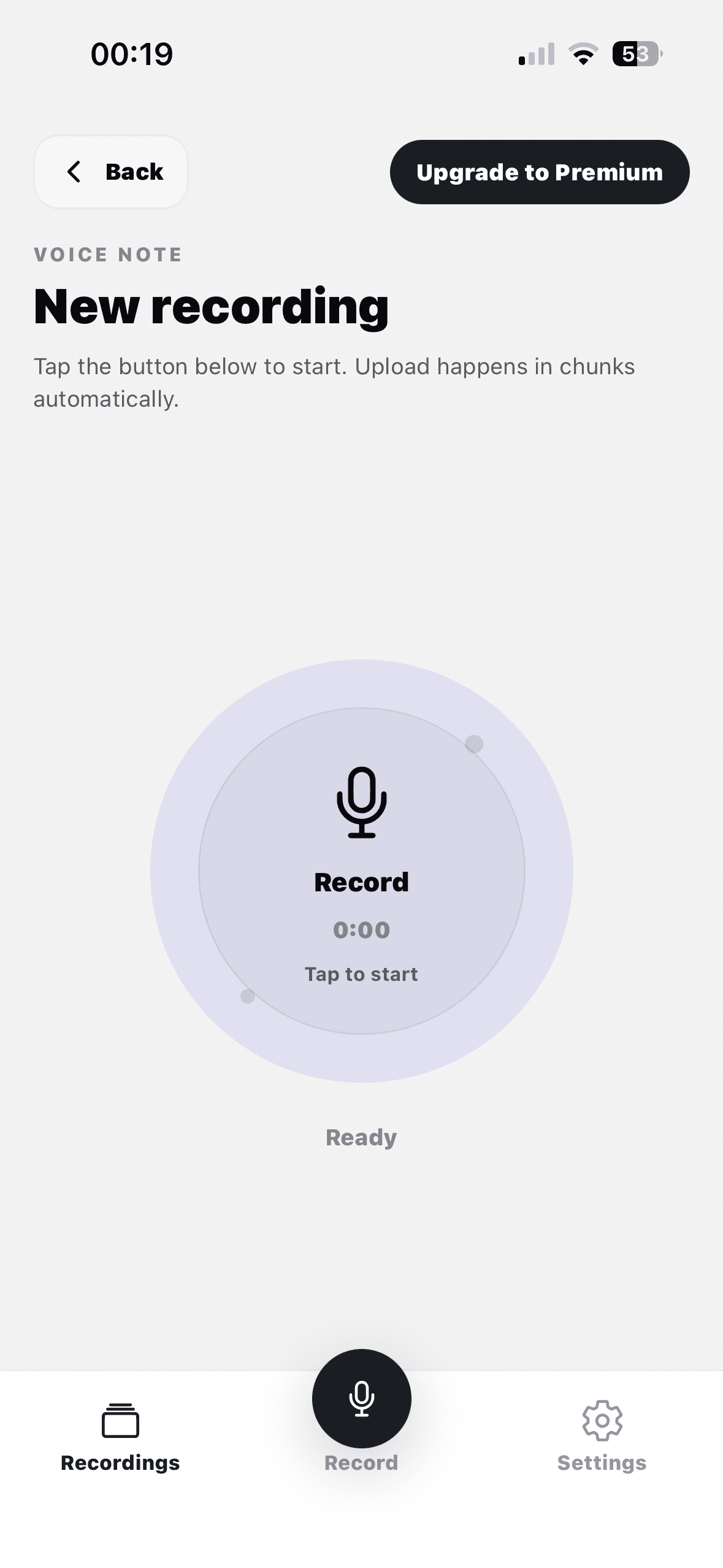 App screenshot: recording screen